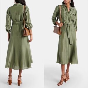 VERONICA BEARD Camille olive green utility silk dress Belted Shirt Dress Size 6